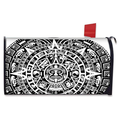 White And Black Maya Calendar Print Mailbox Cover