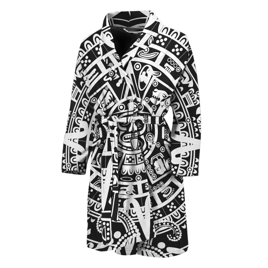 White And Black Maya Calendar Print Men's Bathrobe