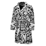 White And Black Maya Calendar Print Men's Bathrobe