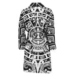 White And Black Maya Calendar Print Men's Bathrobe