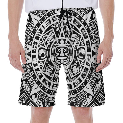 White And Black Maya Calendar Print Men's Beach Shorts