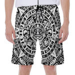 White And Black Maya Calendar Print Men's Beach Shorts