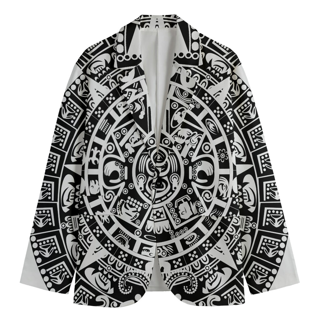 White And Black Maya Calendar Print Men's Blazer