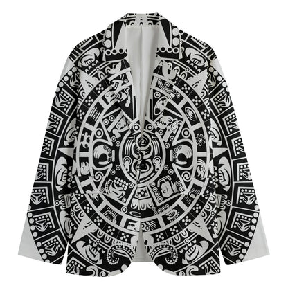 White And Black Maya Calendar Print Men's Blazer