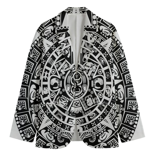 White And Black Maya Calendar Print Men's Blazer