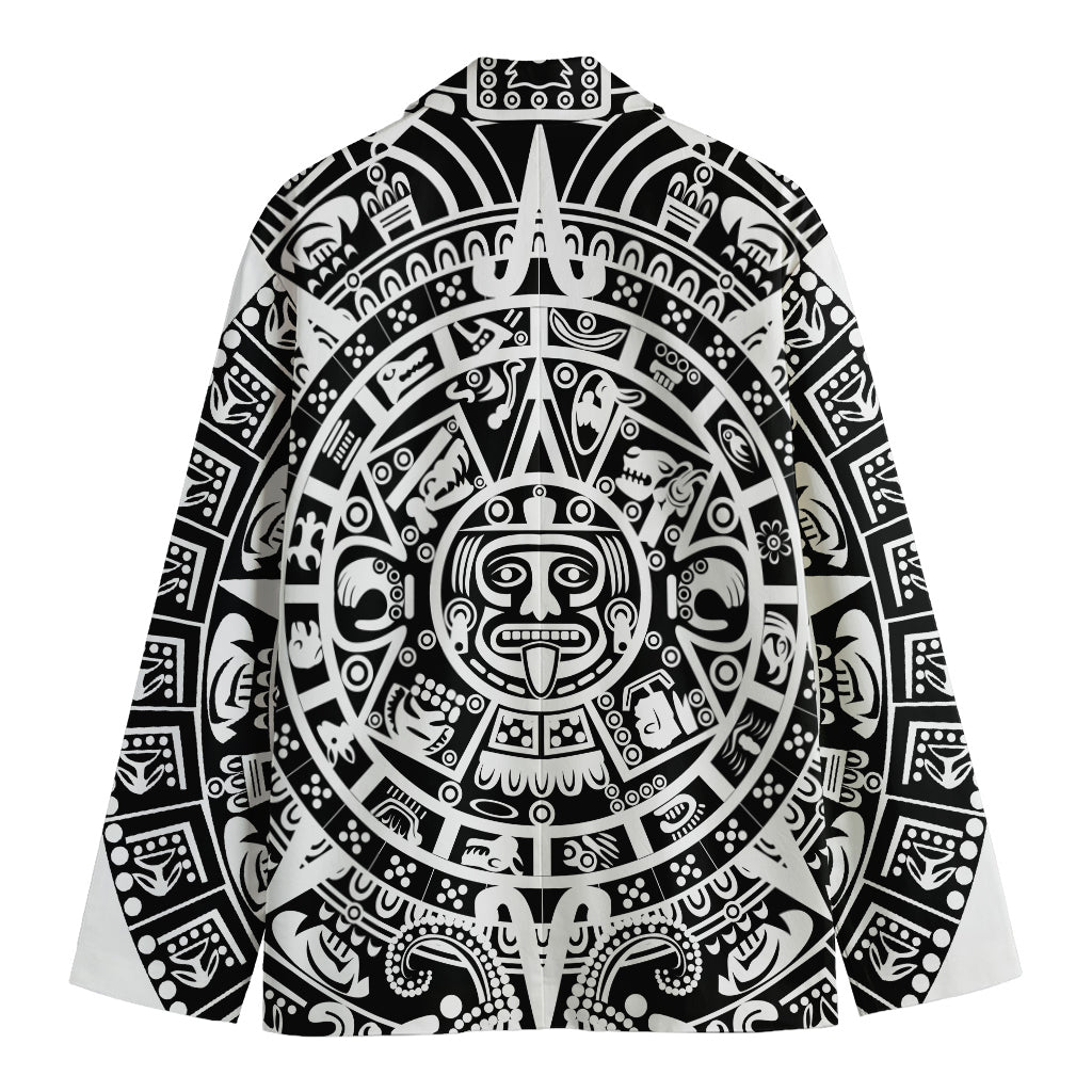 White And Black Maya Calendar Print Men's Blazer