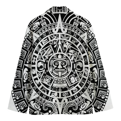White And Black Maya Calendar Print Men's Blazer