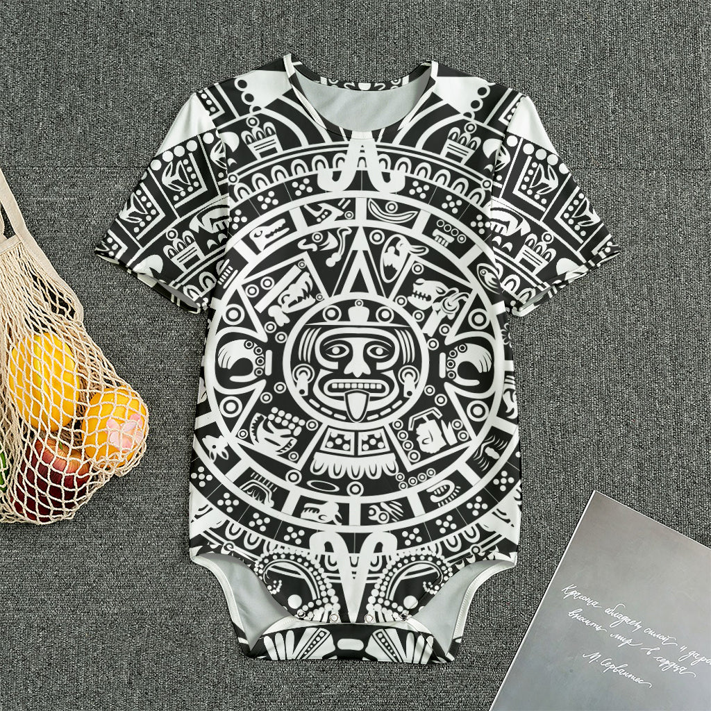 White And Black Maya Calendar Print Men's Bodysuit