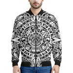 White And Black Maya Calendar Print Men's Bomber Jacket