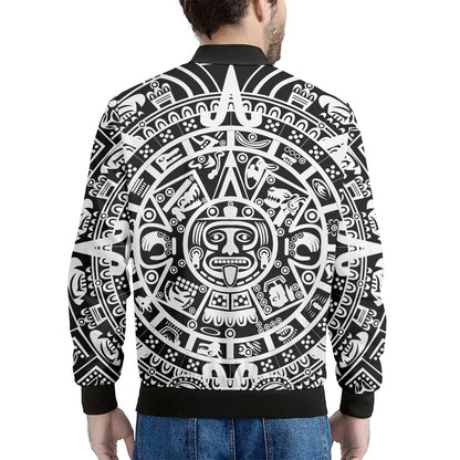 White And Black Maya Calendar Print Men's Bomber Jacket
