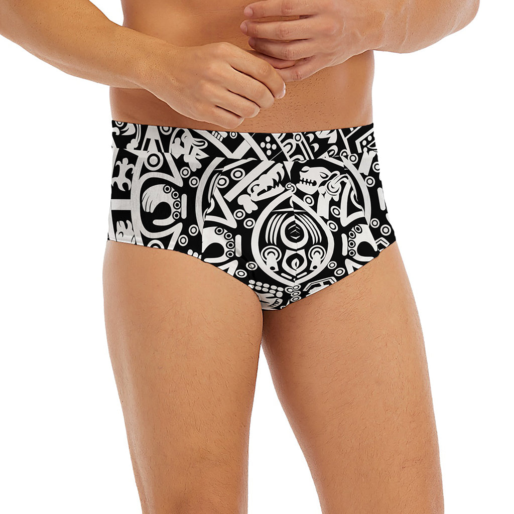 White And Black Maya Calendar Print Men's Briefs