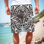 White And Black Maya Calendar Print Men's Cargo Shorts