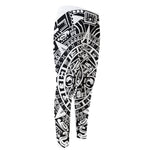 White And Black Maya Calendar Print Men's Compression Pants