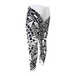 White And Black Maya Calendar Print Men's Compression Pants