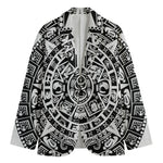 White And Black Maya Calendar Print Men's Cotton Blazer