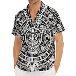 White And Black Maya Calendar Print Men's Deep V-Neck Shirt