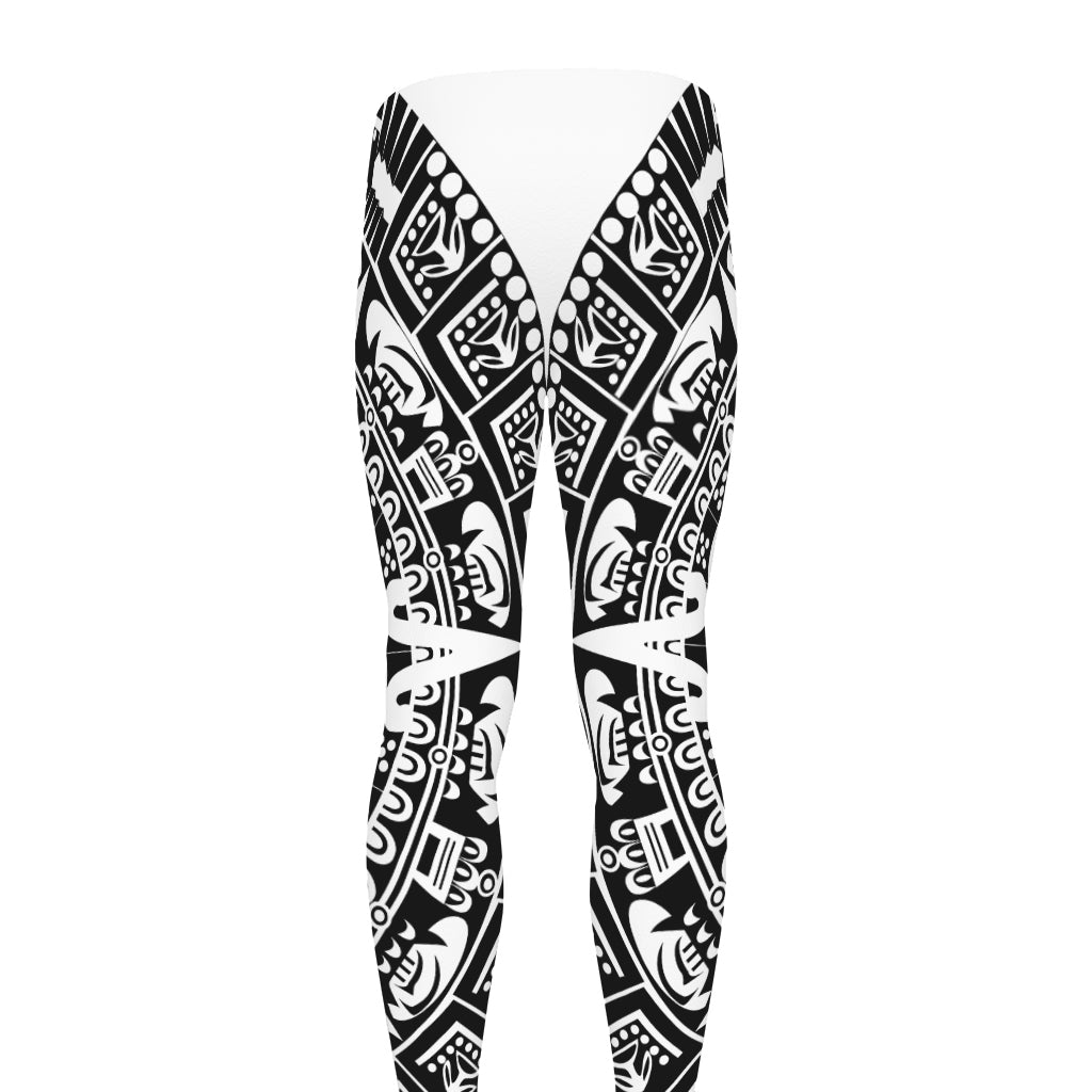 White And Black Maya Calendar Print Men's leggings
