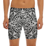White And Black Maya Calendar Print Men's Long Boxer Briefs