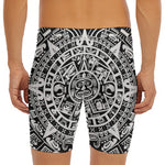 White And Black Maya Calendar Print Men's Long Boxer Briefs