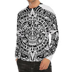 White And Black Maya Calendar Print Men's Long Sleeve Rash Guard