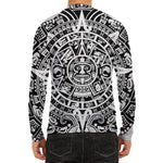 White And Black Maya Calendar Print Men's Long Sleeve Rash Guard