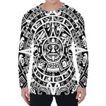 White And Black Maya Calendar Print Men's Long Sleeve T-Shirt