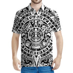 White And Black Maya Calendar Print Men's Polo Shirt