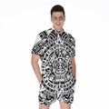 White And Black Maya Calendar Print Men's Romper
