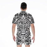 White And Black Maya Calendar Print Men's Rompers