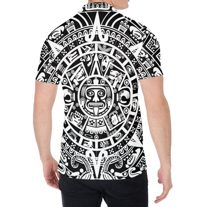 White And Black Maya Calendar Print Men's Shirt