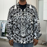 White And Black Maya Calendar Print Men's Shirt Jacket