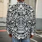 White And Black Maya Calendar Print Men's Shirt Jacket