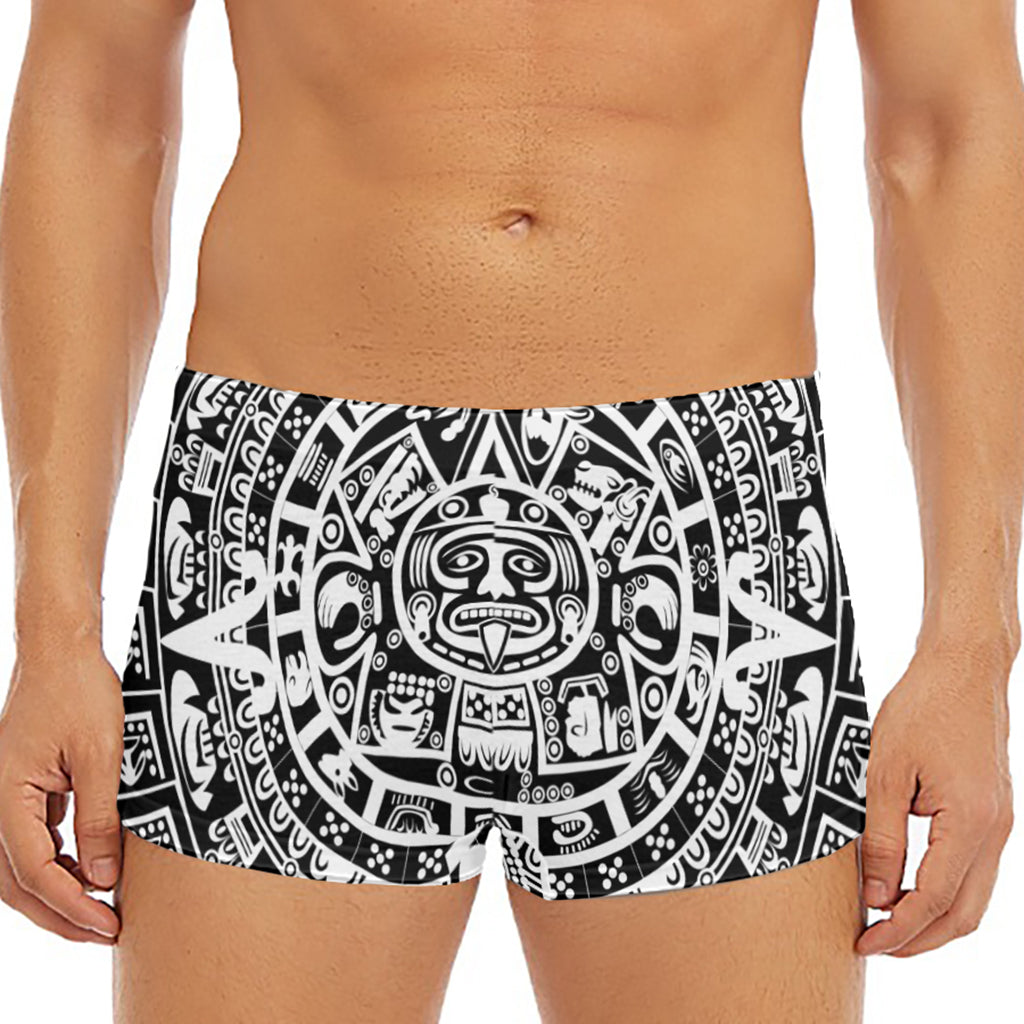 White And Black Maya Calendar Print Men's Short Boxer Briefs