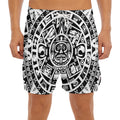 White And Black Maya Calendar Print Men's Split Running Shorts