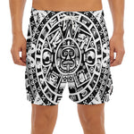 White And Black Maya Calendar Print Men's Split Running Shorts