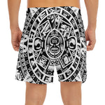 White And Black Maya Calendar Print Men's Split Running Shorts