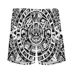 White And Black Maya Calendar Print Men's Sports Shorts