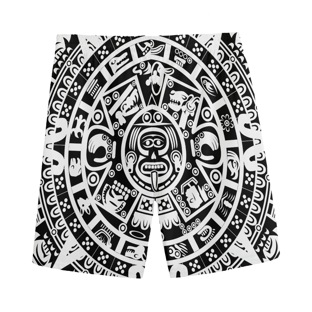 White And Black Maya Calendar Print Men's Sports Shorts