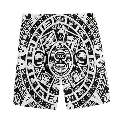 White And Black Maya Calendar Print Men's Sports Shorts