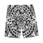 White And Black Maya Calendar Print Men's Sports Shorts