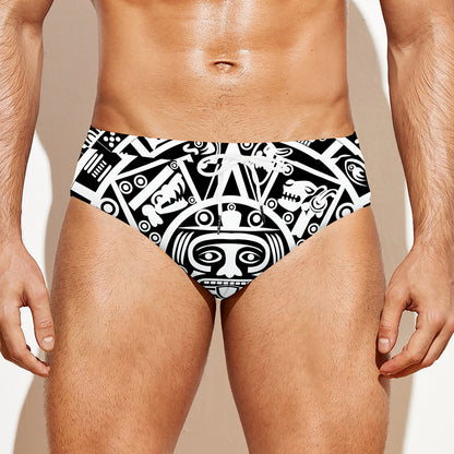 White And Black Maya Calendar Print Men's Swim Briefs