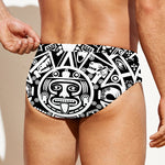 White And Black Maya Calendar Print Men's Swim Briefs