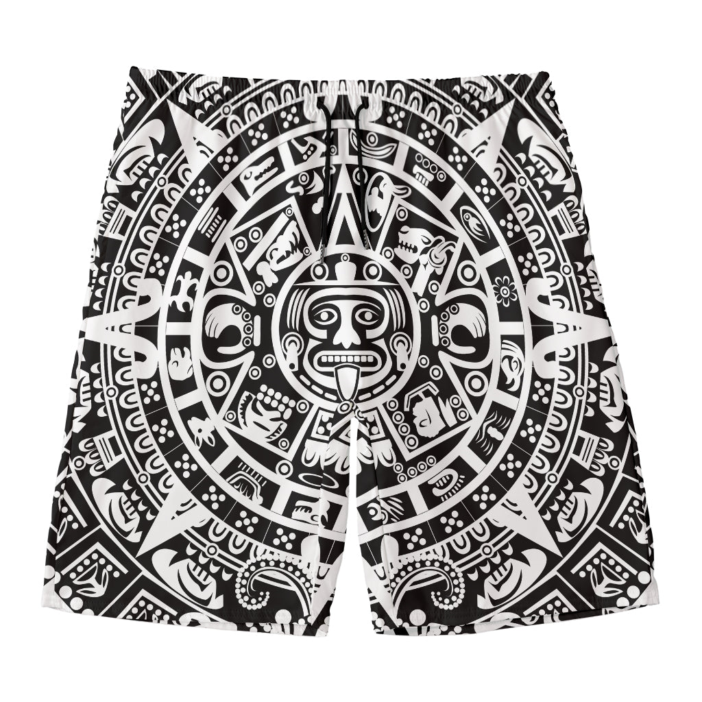 White And Black Maya Calendar Print Men's Swim Trunks
