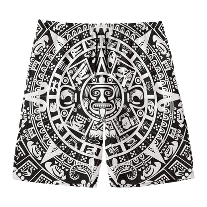 White And Black Maya Calendar Print Men's Swim Trunks