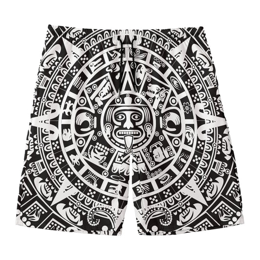 White And Black Maya Calendar Print Men's Swim Trunks