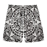 White And Black Maya Calendar Print Men's Swim Trunks