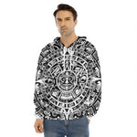 White And Black Maya Calendar Print Men's Velvet Pullover Hoodie