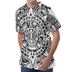 White And Black Maya Calendar Print Men's Velvet T-Shirt