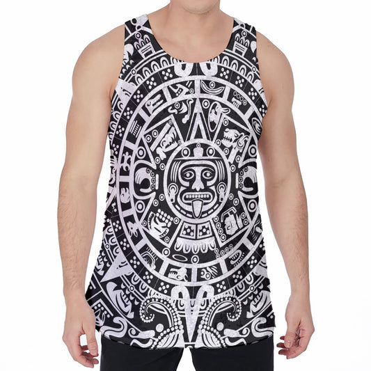 White And Black Maya Calendar Print Men's Velvet Tank Top