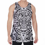 White And Black Maya Calendar Print Men's Velvet Tank Top